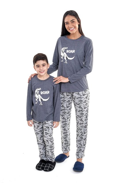 pijama mae e filho dinossauros longo inverno malha mania pijamas 2