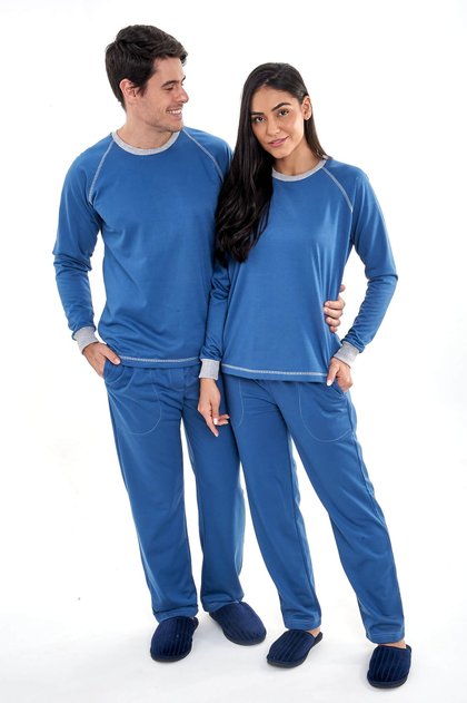 pijama casal flanelado inverno azul mania pijamas 2