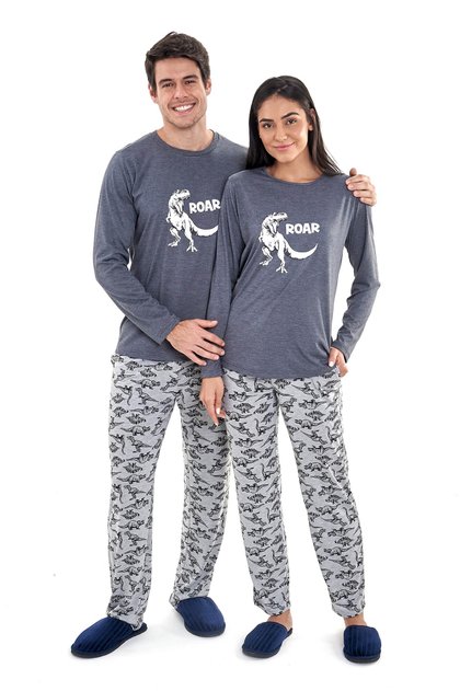 pijama casal dinossauros inverno longo mania pijamas 1