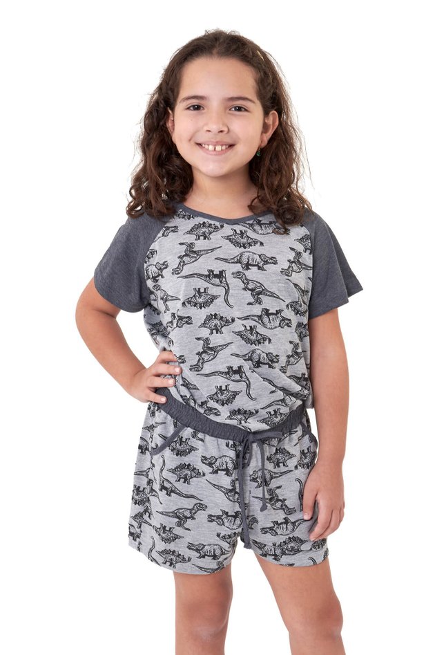 pijama feminino infantil juvenil dinossauros curto verao estampado 2
