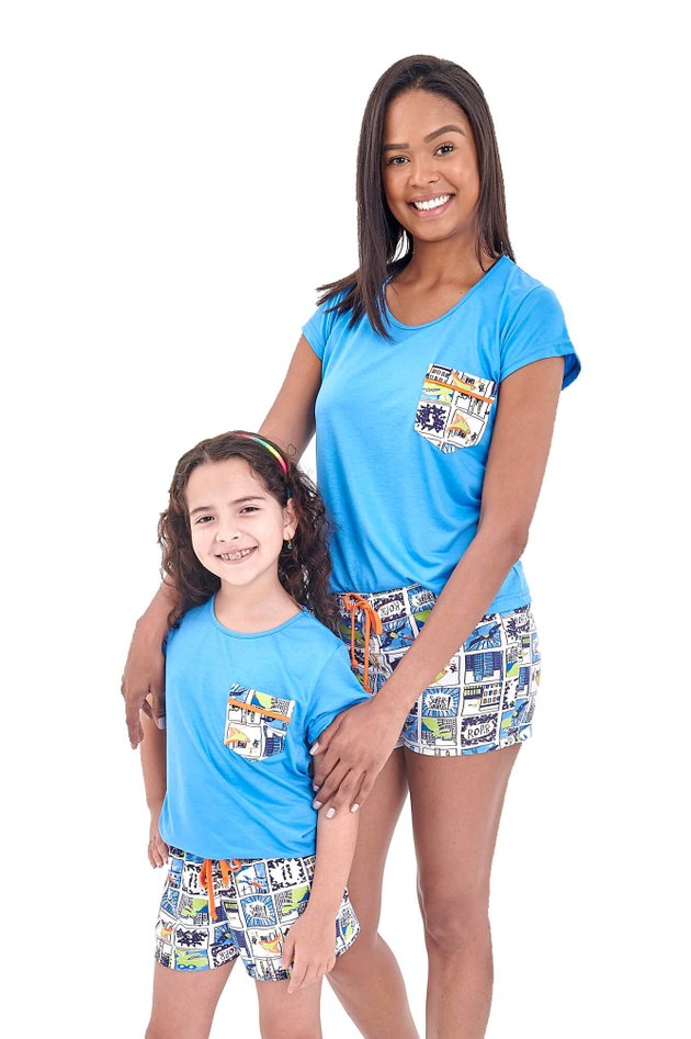 pijama mae e filha quadrinhos curto com shorts mania pijamas 1