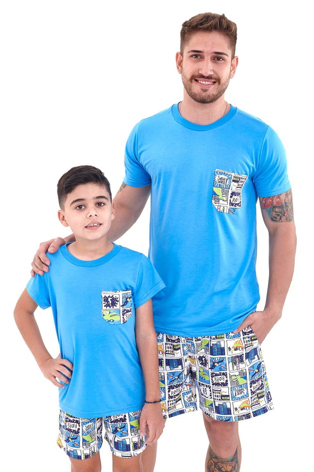 pijama pai e filho quadrinhos curto com shorts mania pijamas 1