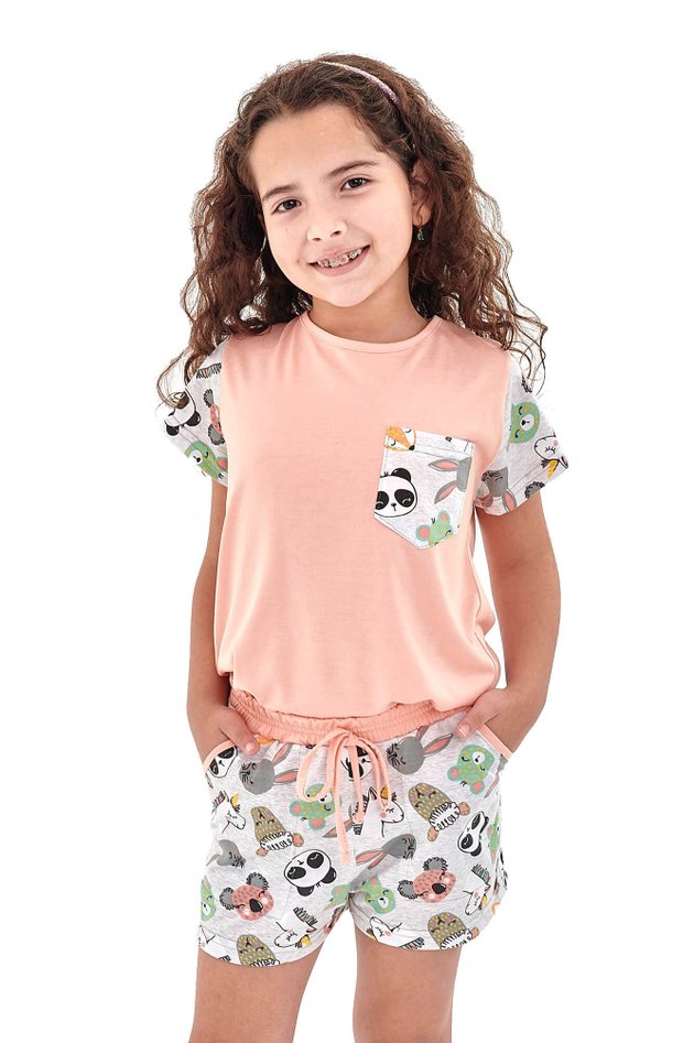 pijama feminino infantil menina curto panda bichinhos fofos mania pijamas 1