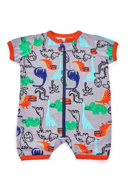 pijama macacao bebe curto dinossauros laranja mania pijamas 1