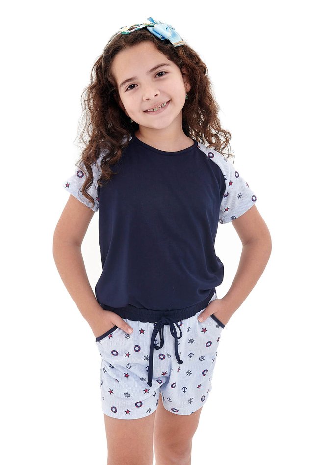 pijama infantil feminino menina curto ancoras 3