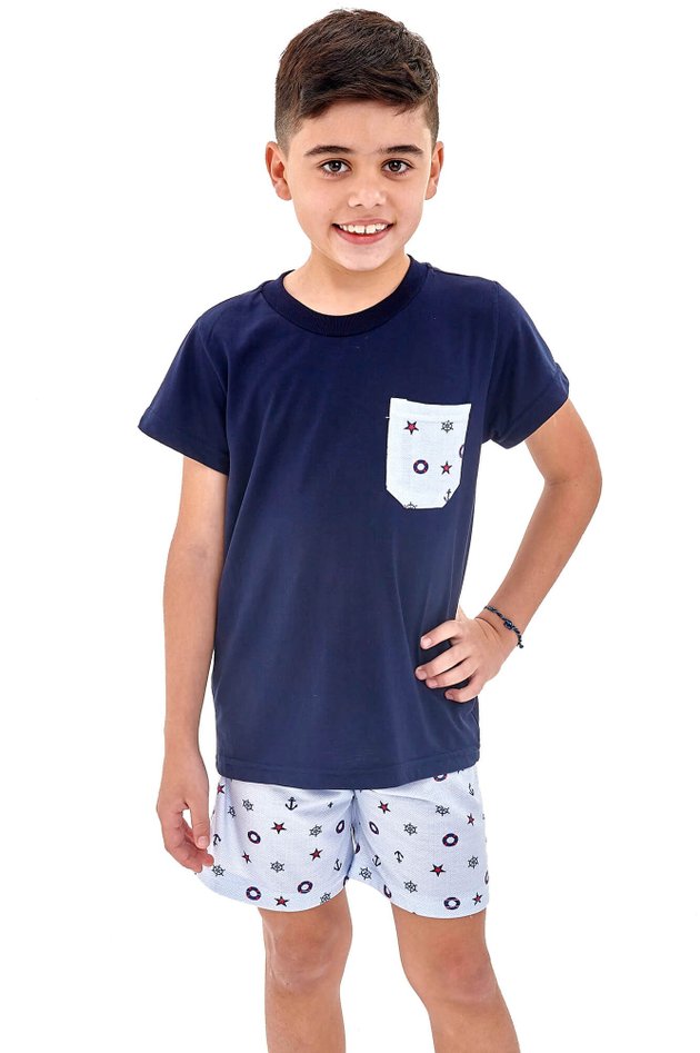 pijama infantil masculino menino curto ancoras 3