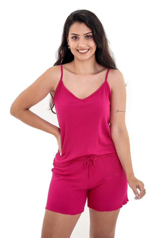 pijama feminino alcinha verao curto canelado pink 3