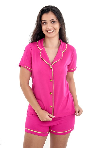 pijama americano feminino curto pink color 3