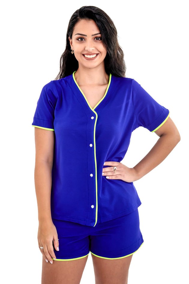 pijama americano curto gola v azul color 5