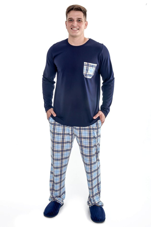 pijama masculino xadrez inverno longo marinho 3
