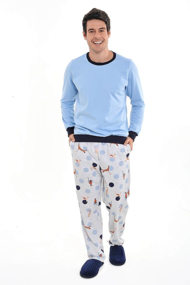 pijama masculino flanelado gatinhhos azul 3