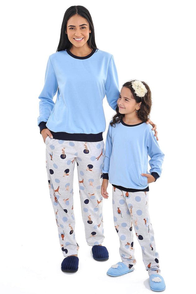 kit pijamas mae e filha gatinhos flanelados 1
