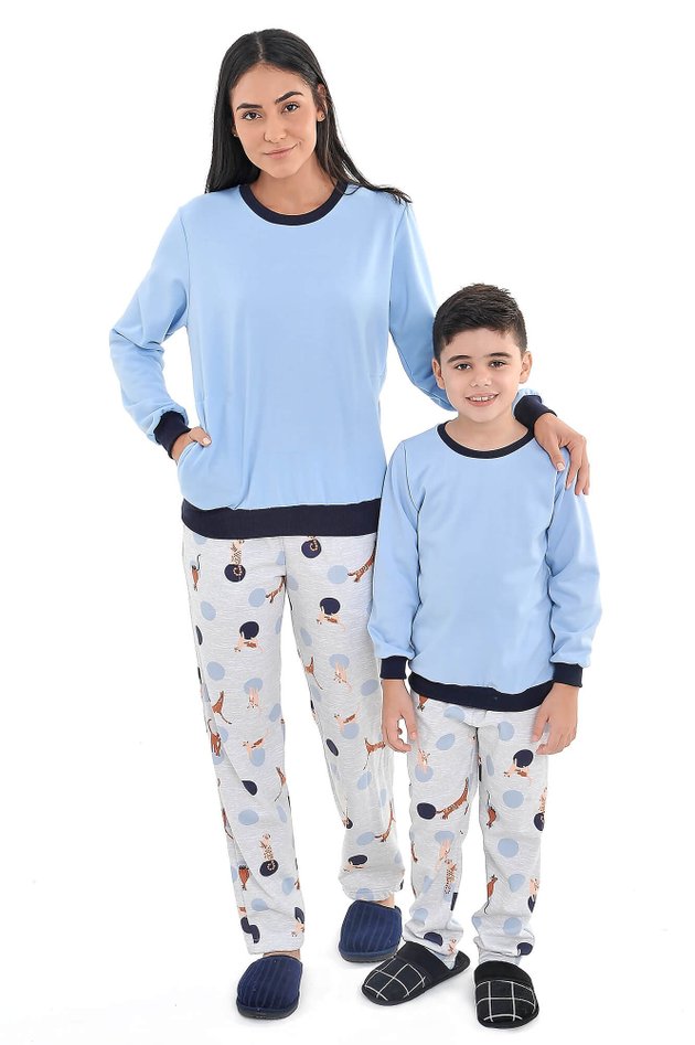 kit pijamas mae e filho gatinhos flanelados 2