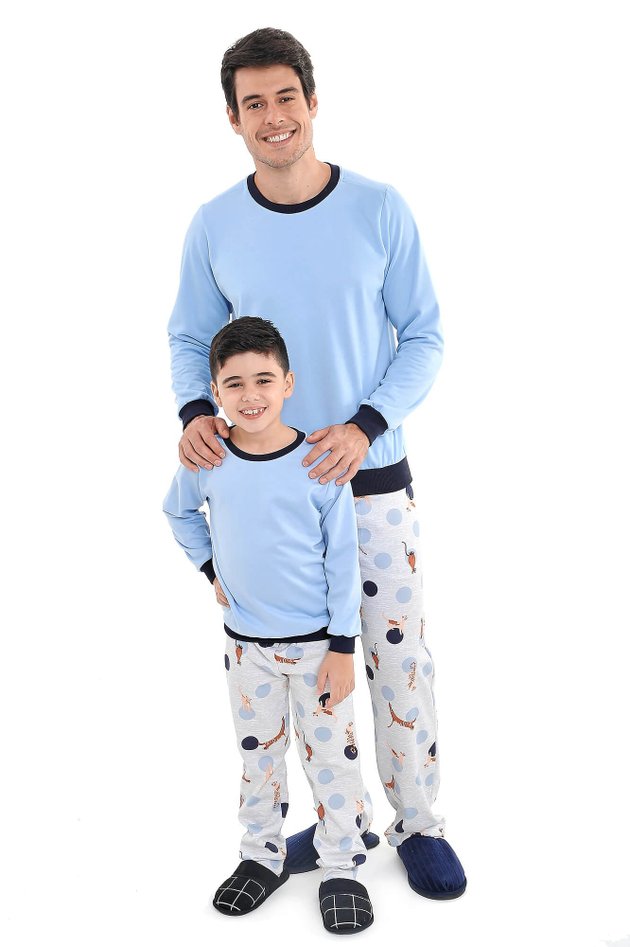 kit pijamas pai e filho gatinhos flanelados 2