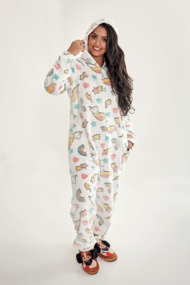 pijama macacao fleece peluciado feminino unicornio 5