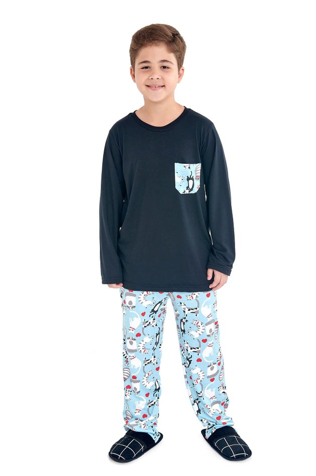 pijama gatinhos infantil juvenil menino longo inverno mania pijamas 3