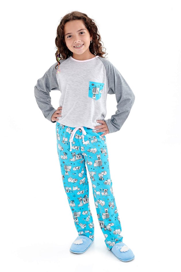 pijama infantil juvenil feminino menina de inverno pets 1