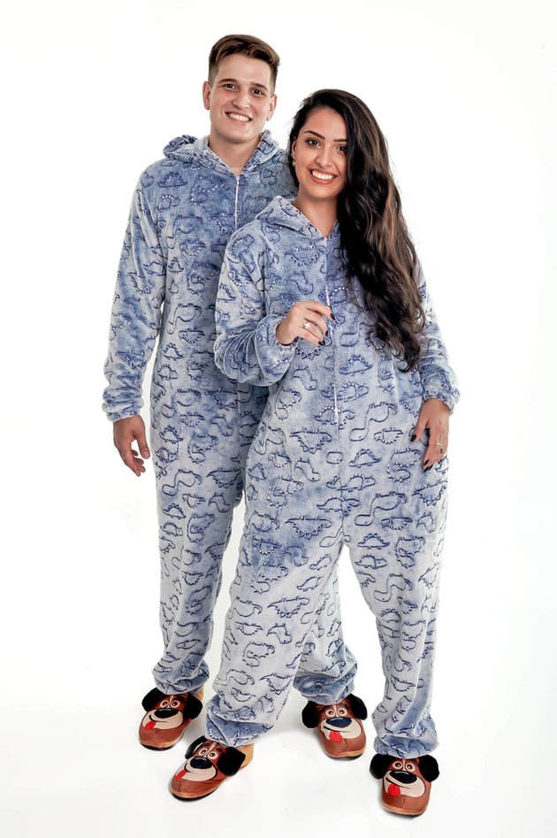 pijama casal macacao peluciado fleece estampa estrelas 2