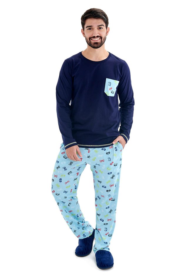 pijama algodao masculino adulto inverno video game 3