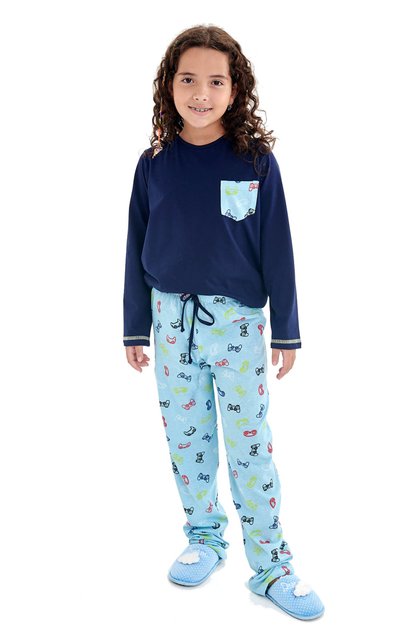 pijama algodao inverno menina infantil video game 3