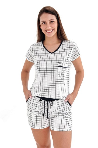 pijama feminino curto xadrez grif off mania pijamas 2