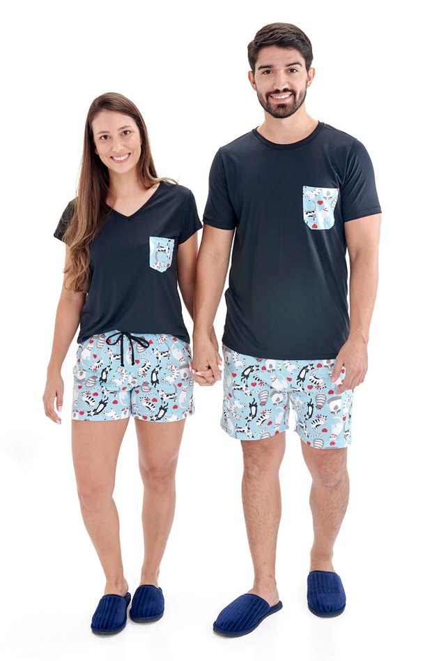 pijama casal curto com shorts gatinhos mania pijamas 2