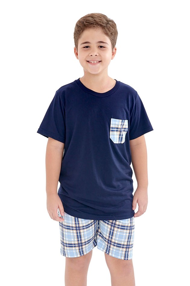 pijama infantil menino xadrez azul 3