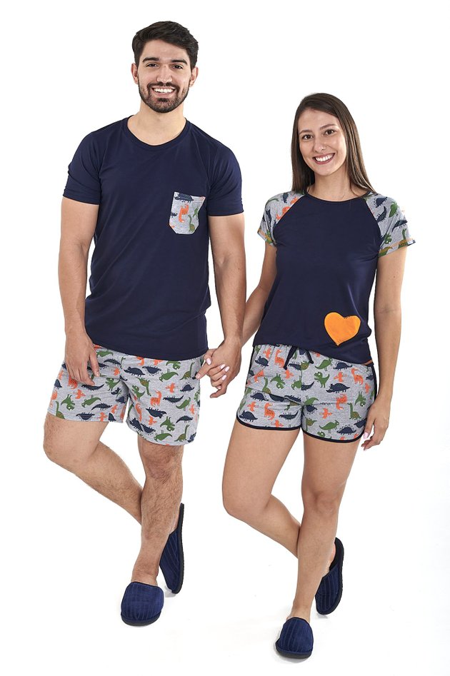 pijama de casal dinossauros marinho em malha 1