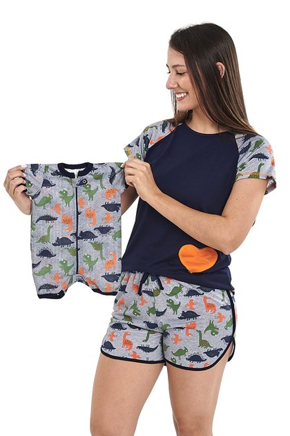 kit pijamas mamae e bebe iguais dinossauros marinhos 2