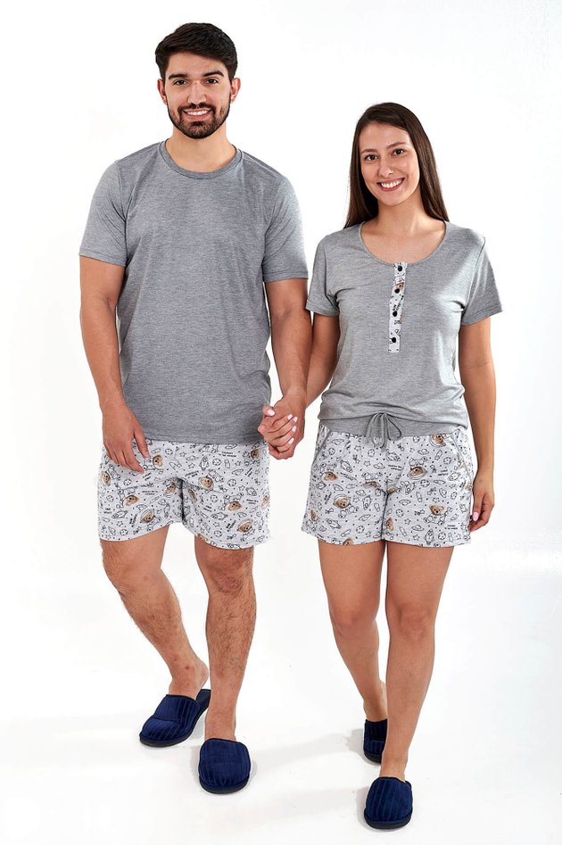 pijama casal curto estampa ursinho espacial 1