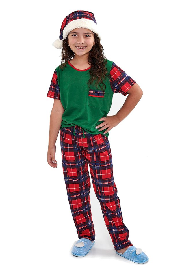 pijama de natal infantil menina longo xadrez mania pijamas 4