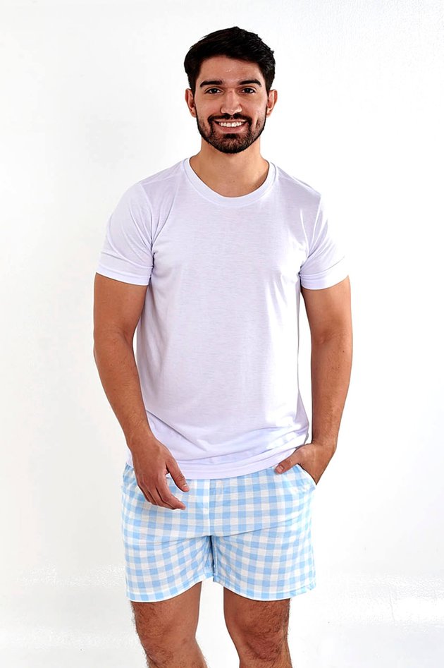 pijama masculino xadrez curto com shorts azul bebe mania pijamas 3