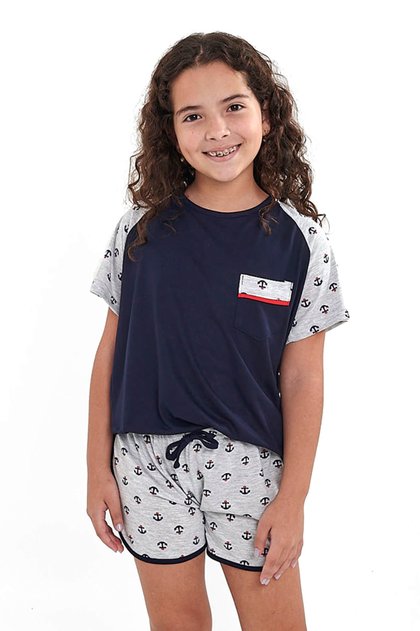pijama infantil menina curto estampa nautica mania pijamas 3