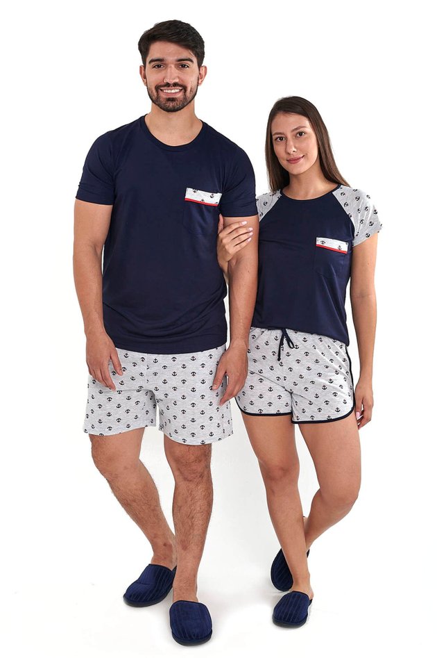 pijama de casal namorados iguais combinando curto com shorts estampa nauticas mania pijamas 2