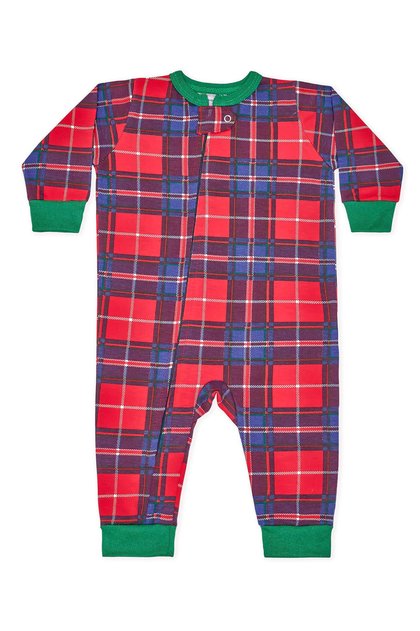 pijama macacao bebe natal longo xadrez 1