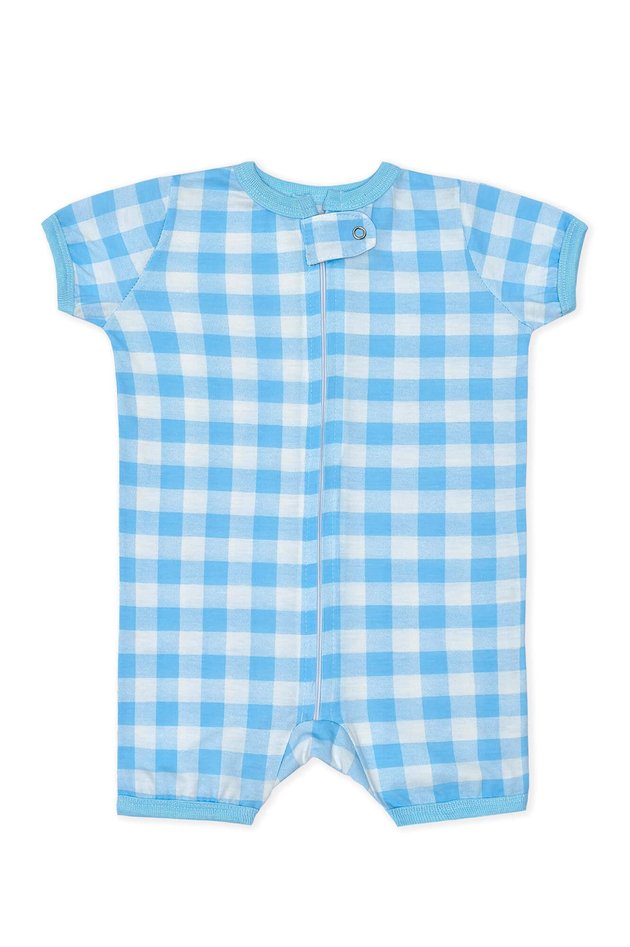 pijama macacao bebe curto xadrez azul bebe 2