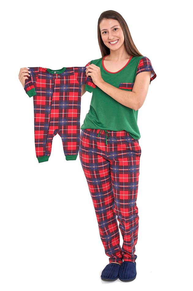 kit pijamas mamae e bebe natal xadrez mania pijamas 2