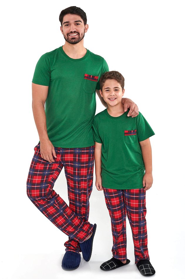 kit pijamas de natal pai e filho xadrez mania pijamas 1