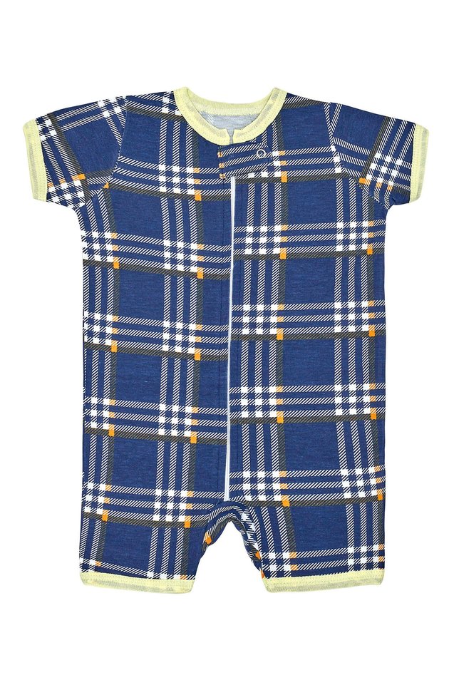 pijama macacao xadrez curto amarelo e azul 1