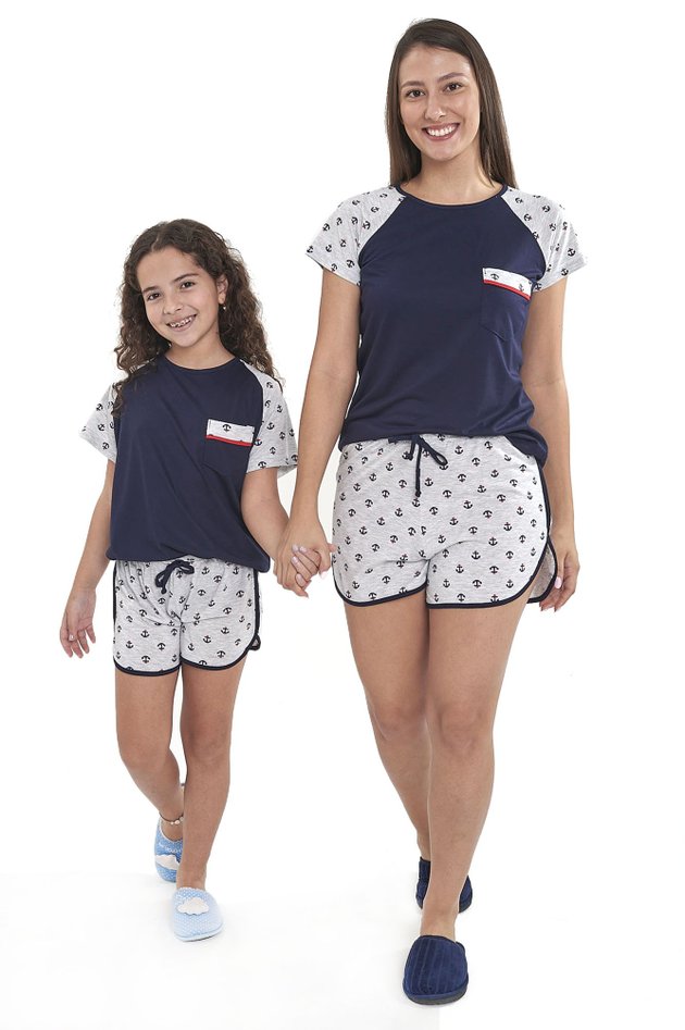 kit pijamas mae e filha curto estampa nauticas 1