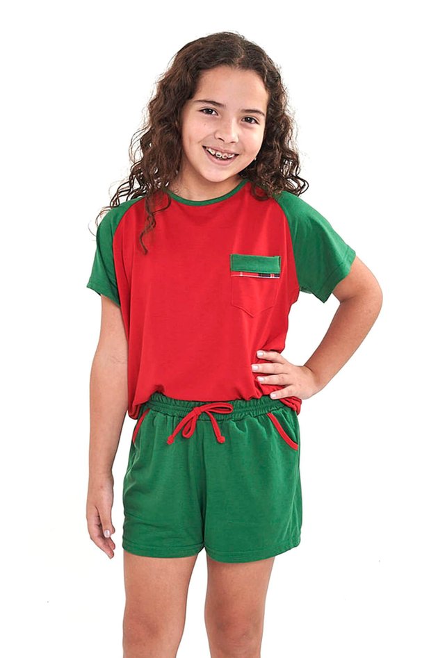 pijama de natal menina infantil curto feminino vermelho e verde mania pijamas 1