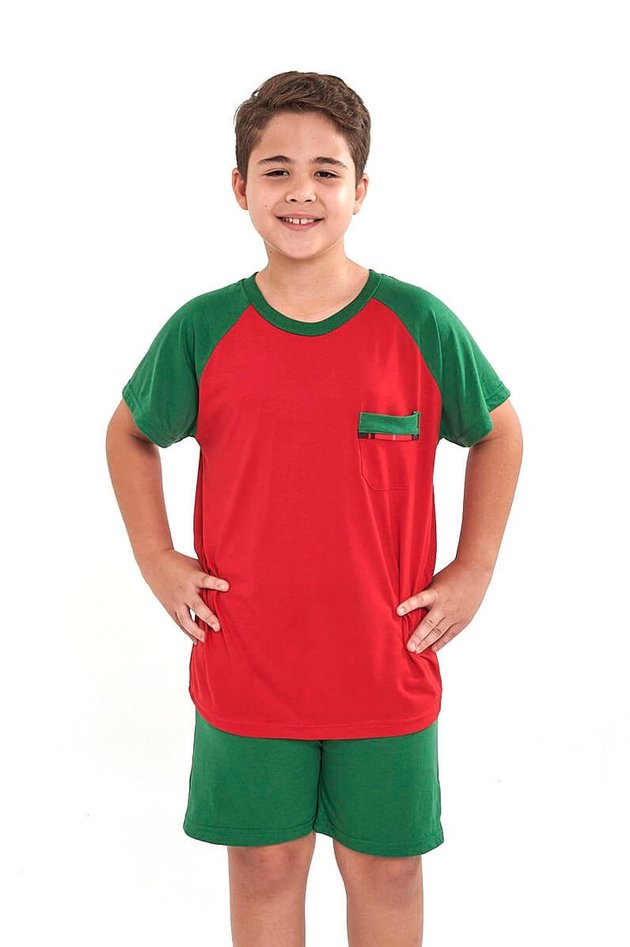 pijama de natal menino infantil curto masculino vermelho e verde mania pijamas 3
