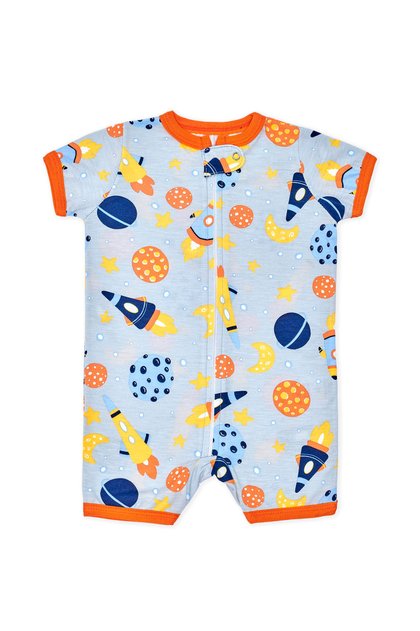 pijama macacao infantil curto estampa foguetinhos espaciais mania pijamas 2