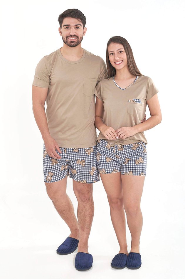 pijamas de casal combinando curto estampa ursinhos xadrez mania pijamas 2