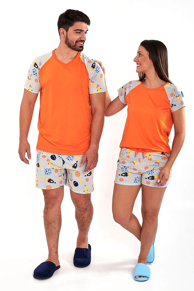 pijama casal combinando foguetinhos curto com shorts verao 1