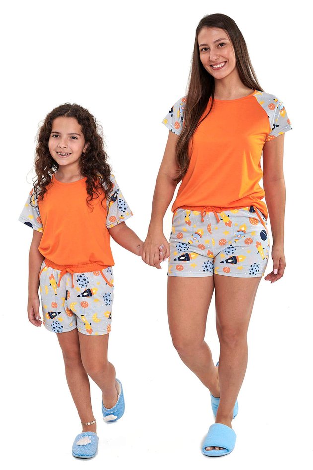 pijama mae e filha foguetinhos curto com shorts verao 2