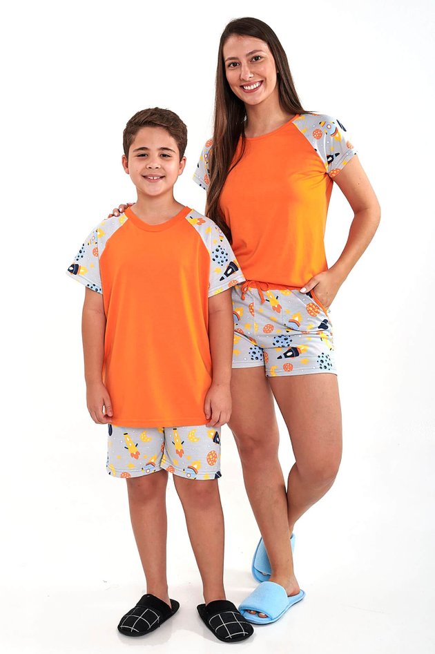 pijama mae e filho foguetinhos curto com shorts verao 1