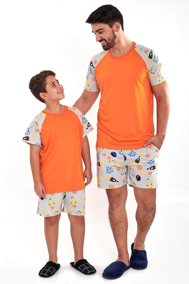 pijama pai e filho foguetinhos curto com shorts verao 1