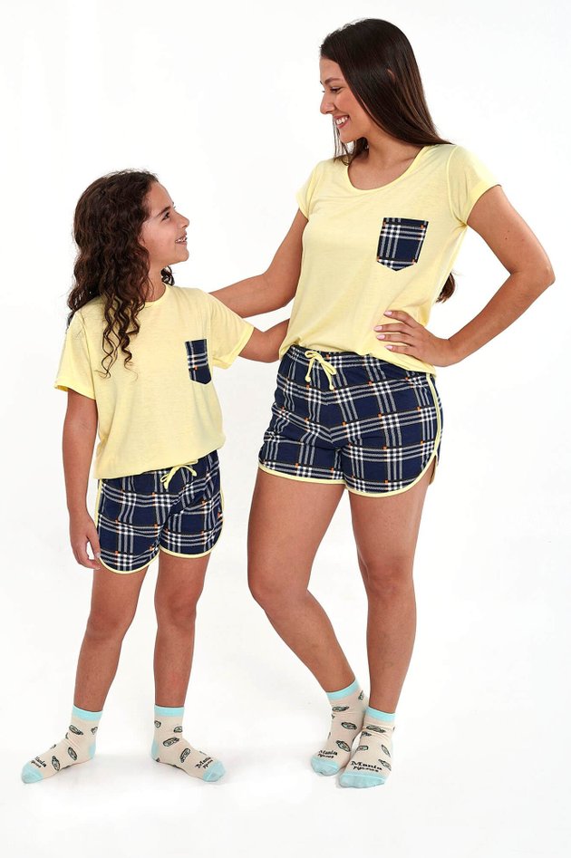pijama mae e filha curto xadrez amarelo verao mania pijamas 2