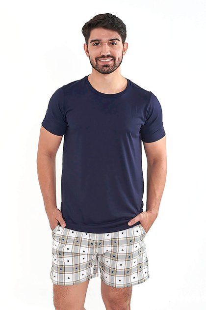 pijama masculino curto malha marinho com coracoes 3